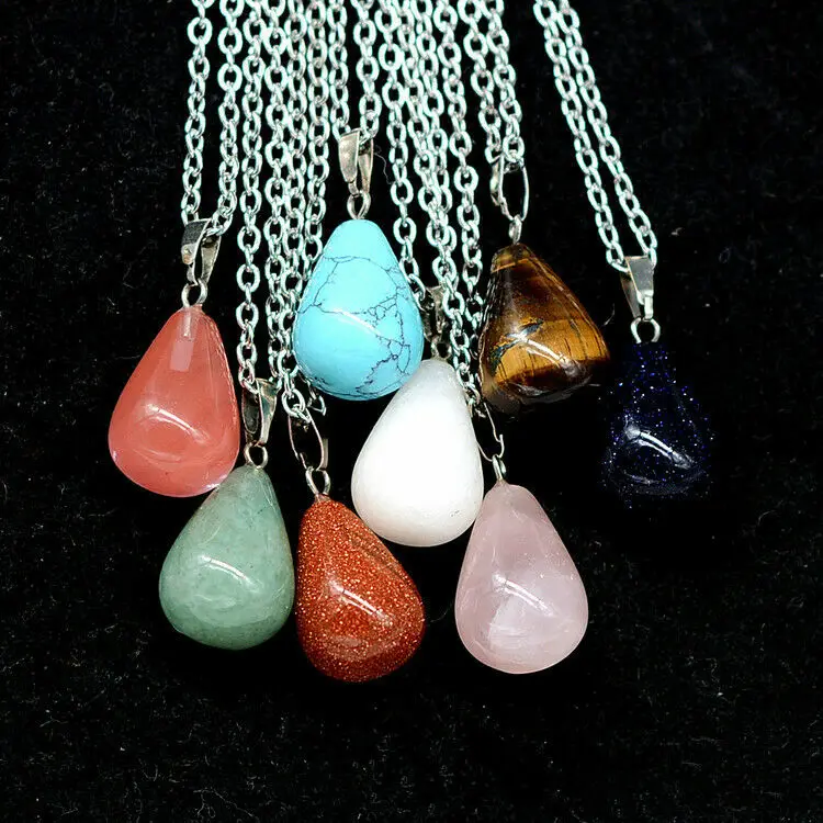 

Yingwu 10pcs Natural Stone Water Drop Pendant Necklace Druzy Quartz Gem Stone Crystal DIY Charm Chain Necklace Women Jewelry