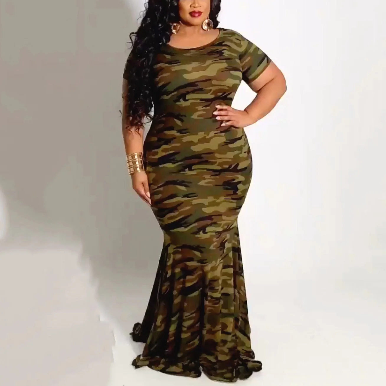 

Sexy Camouflage Printed Mermaid Dress Bodycon Womens Floor Length Fashion Elegant Evening Night Party Long Vestidos Mujer Dress