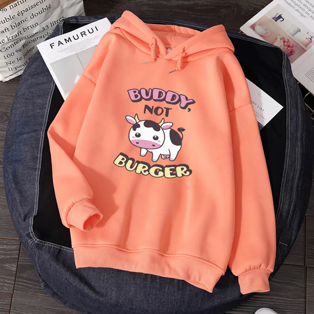 Oversized Full Sleeves Sweatshirts Kawaii Cute Cow Printing Hoodies for Womens Thicken Tops Loose Hoody Femme Winter Sweetshirts