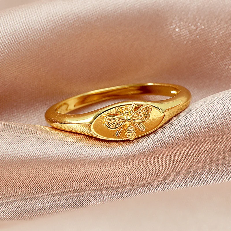 

Origin Summer Fashion Geometric Letter Star Bee Metallic Ring for Women Open Adjustable Rhinestones Index Finger Ring Jewellery