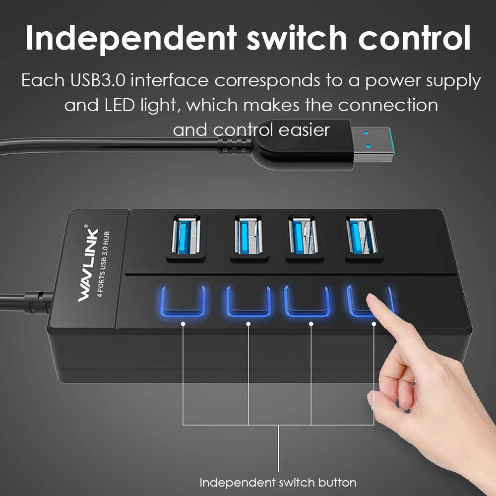Высокоскоростной концентратор Wavlink 4 порта USB 3 0 5 Гбит/с usb-хаб с индивидуальным