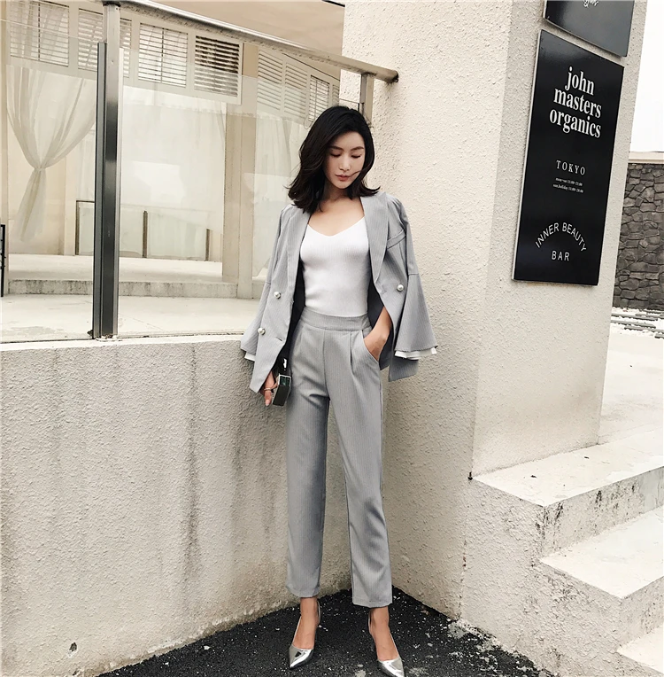 BornSra 2020 весенние женские комплекты из 2 предметов Новинка брюки в полоску с