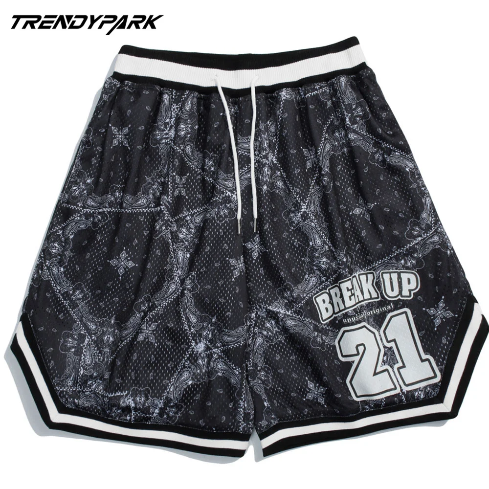 

Men's Basketball Short Summer Hip Hop Breathable Streetwear Harajuku Sweatpant Numbers Pocket Drawstrings Casual Jogger Shorts