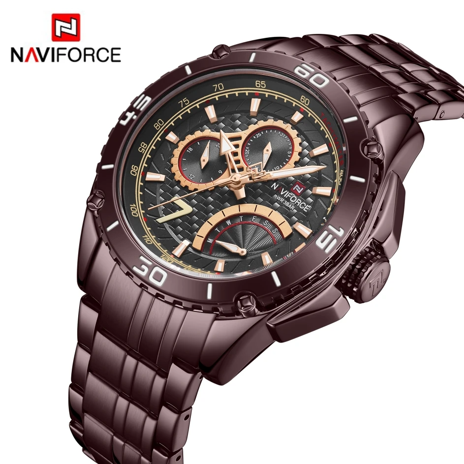 

NAVIFORCE Watch Top Luxury Brand Relogio for Men Quartz Stainless Steel 24 Paper Round Folding Clasp with Safety 14 Alloy NF9183