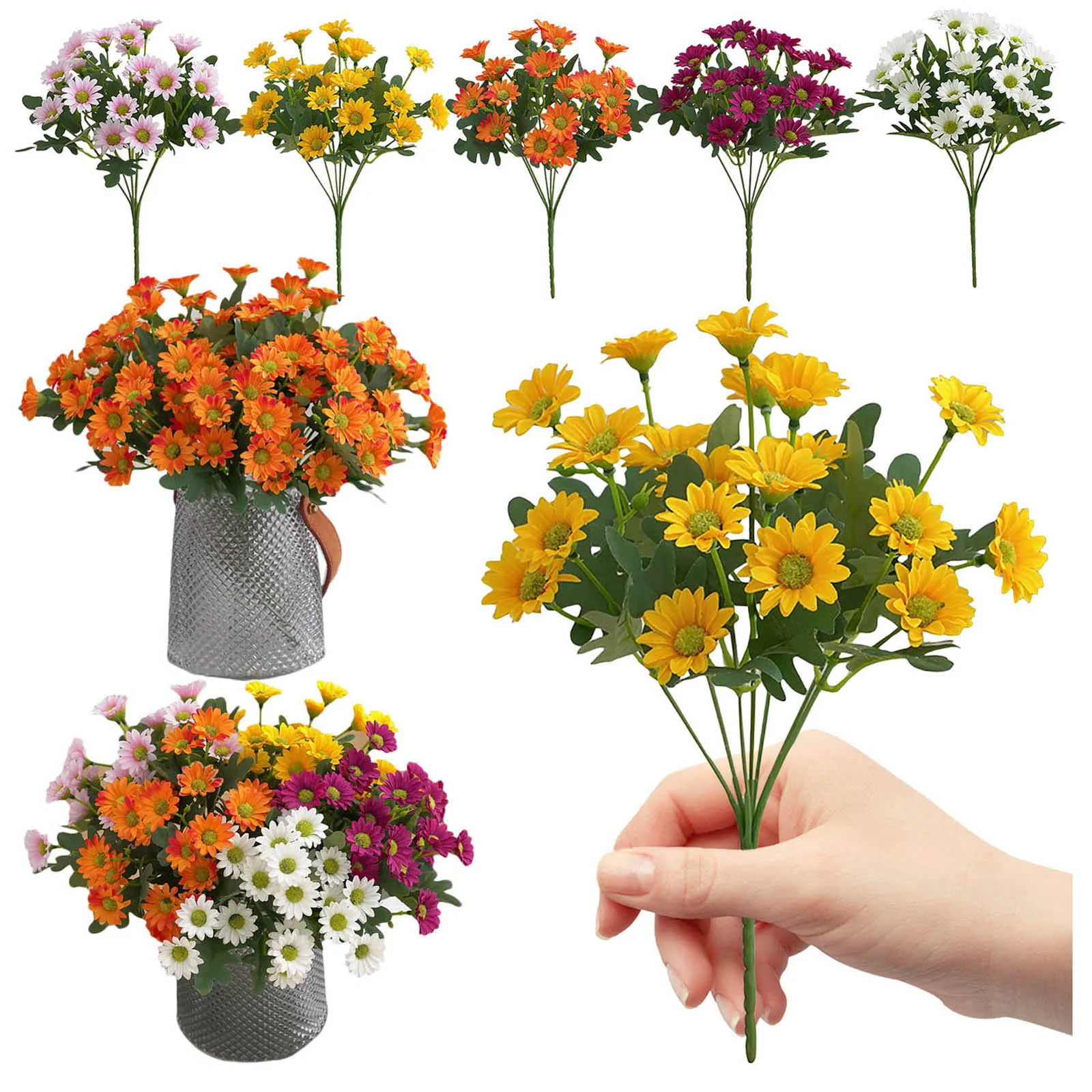 

Home Decoration Artificial Flower 21 Heads Faux Silk Daisy Sun Flower Simulation Bouquet Plants For Home Garden Office Wedding
