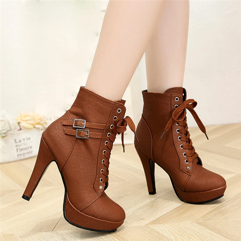 Женские ботинки модные кожаные для работы и безопасности на шнуровке с круглым