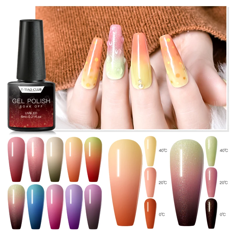 

Набор гель-лаков для ногтей T-TIAO, 10 цветов, 6 мл, меняющий температуру, Гель-лак для ногтей, УФ Гель-лак для ногтей, маникюр