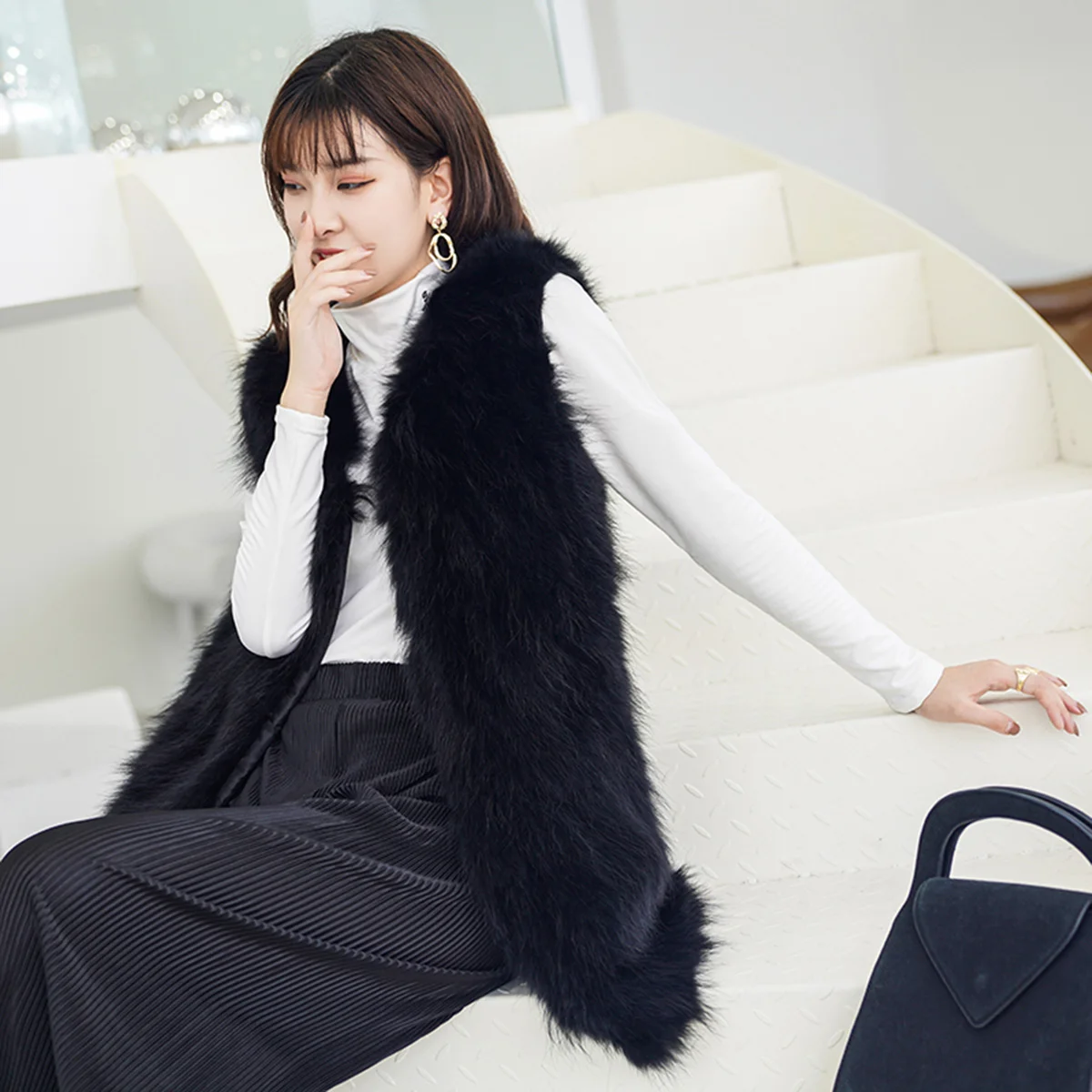 Natural fox fur waistcoat Animal fur full fur women's jacket, fox fur top, outer wear leather grass waistcoat, noble clothing