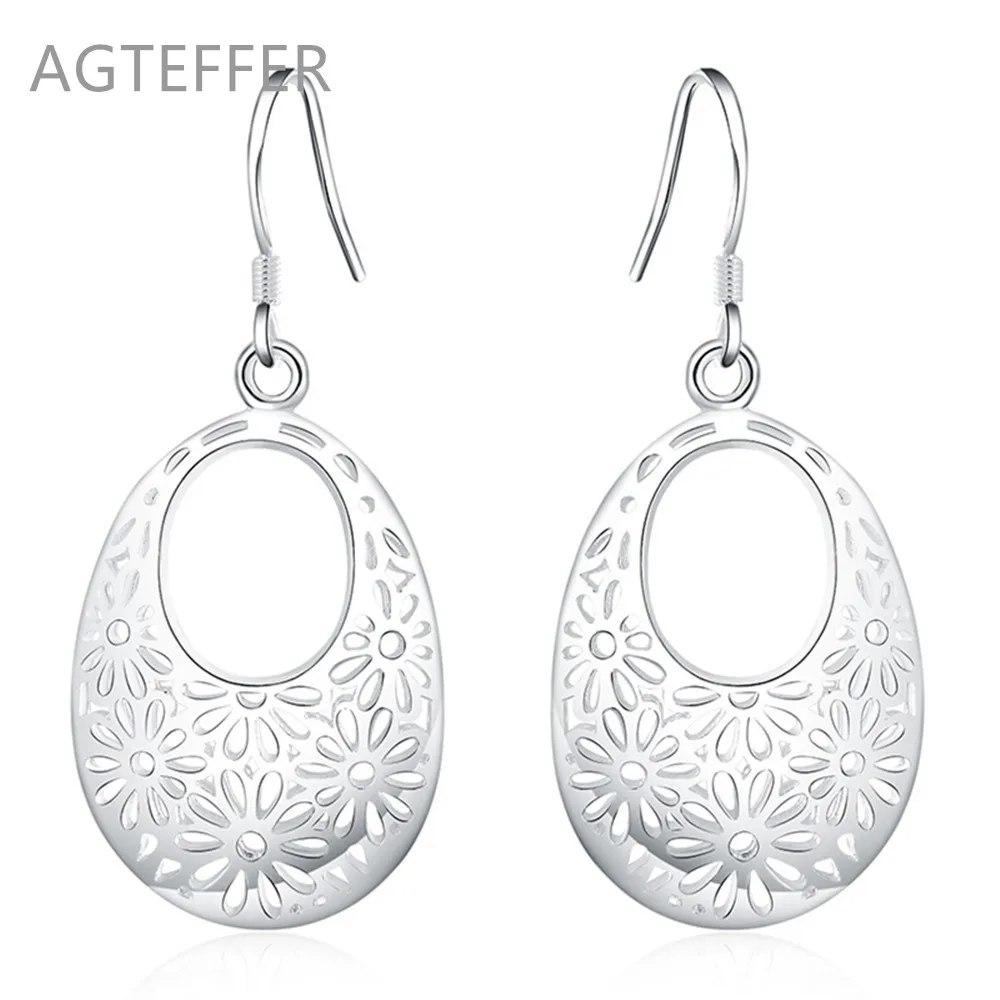 

AGTEFFER 925 Sterling Silver Hollow Flower Drop Earring For Women Wedding Engagement Party Fashion Charm Jewelry