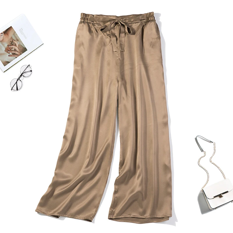 Женские свободные длинные брюки из 100% чистого шелка одного размера черный темно