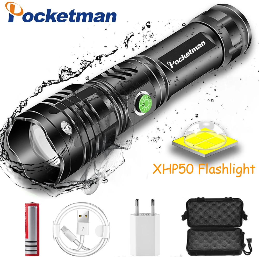 

Мощный XHP50 плавный тусклый фонарь с батареей 4 Core светодиодный фонарь Алюминий сплав фонарик 5 режимов освещения телескопический зум-объект...