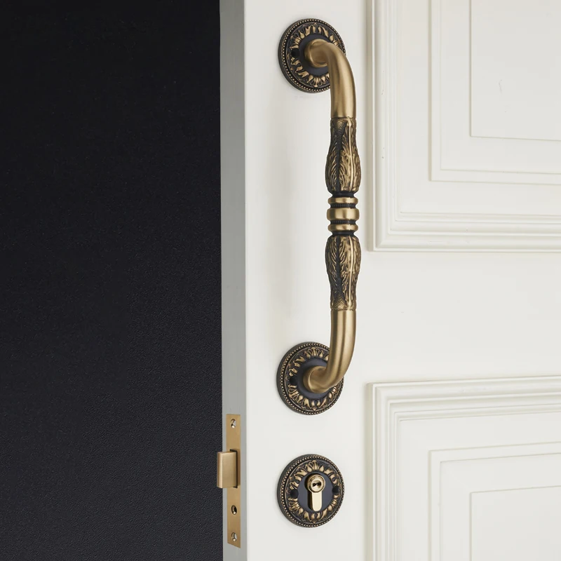 

All copper European style villa door lock big handle single tongue true and false double door lock golden handle