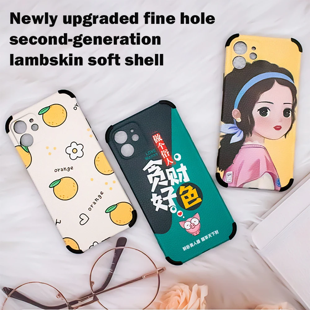 

New lambskin embossed soft shell for iPhone12 Pro MAX 11 mini XS XR XSMAX 6 6SP 7 8 SE 7P four-corner anti-fall protective cover
