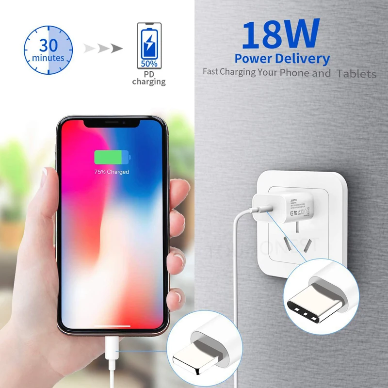 Зарядный кабель для iPhone 11 Pro XR XS Max 12 Mini PD быстрое зарядное устройство 18 Вт адаптер