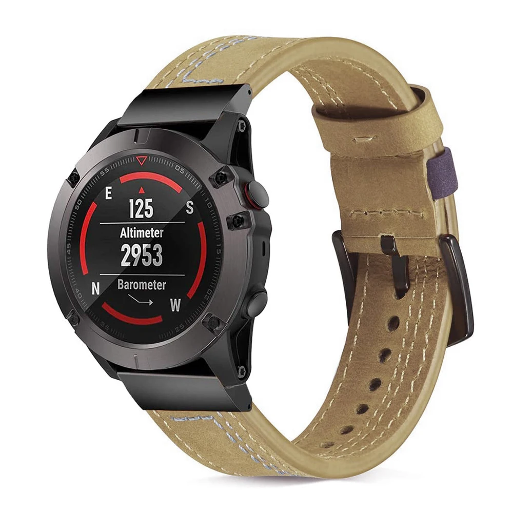Быстросъемный кожаный ремешок для наручных часов Garmin Fenix 6X pro 3 HR 5X plus D2 Bravo Quaitx