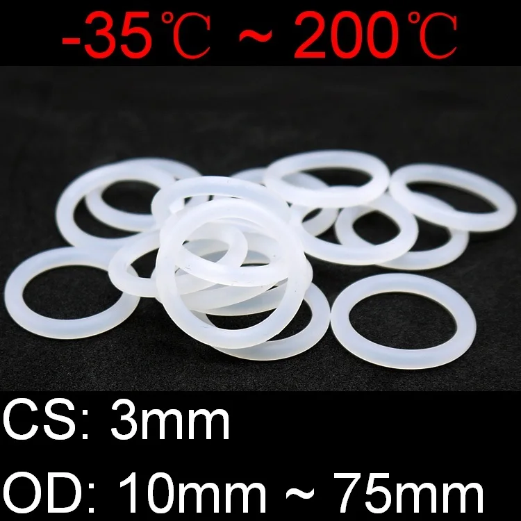 

10pcs VMQ White O Ring Gasket CS 3mm OD 10 ~ 75mm Silicone Food Grade o-rings silicon ring high temperature gasket