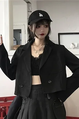 Black small suit jacket 2020 new autumn fashion temperament leisure student long-sleeved short dress | Женская одежда