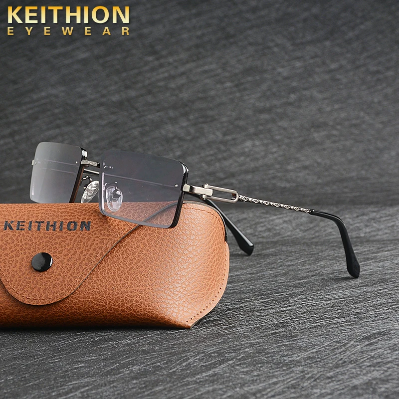 

KEITHION Retro Rectangle Sunglasses for Women Men Tinted Lens Gold Metal Frameless Vintage Square Glasses UV400