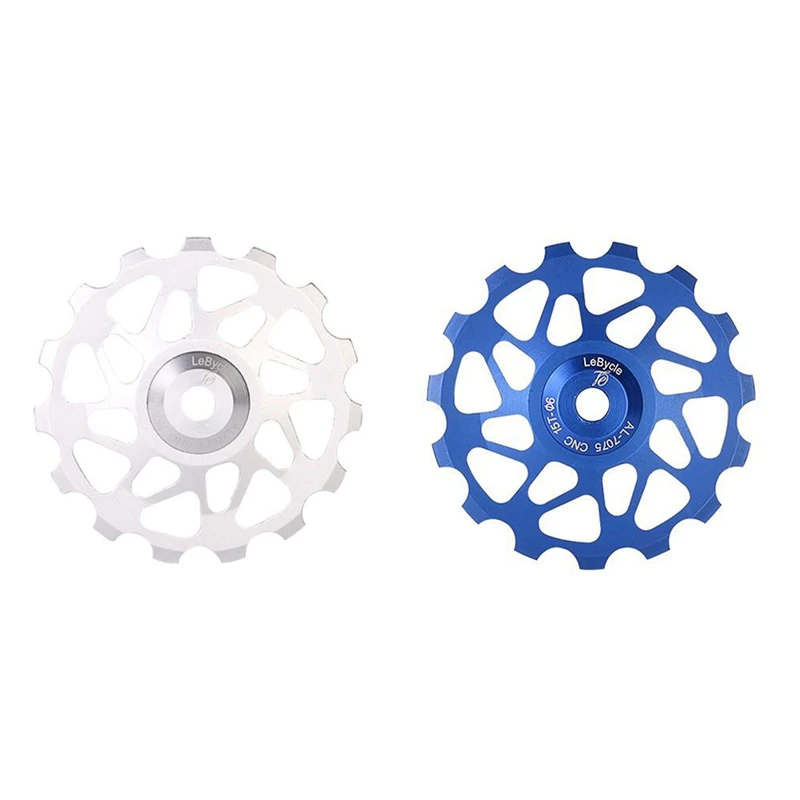 

2Set Lebycle 15T 7075 MTB Bicycle Rear Derailleur Pulley Jockey Road Bike Guide Roller Tensioner Part Silver & Blue