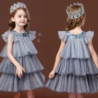 sequin lace girls dress wedding ceremony flower girl layered cake gown short sleeves sundress chidlren birthday party clothing