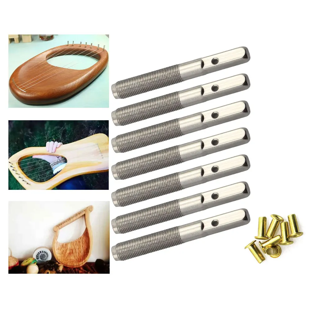 

Tuning Pins With L-Shape Tuning Wrench For Lyre Harp Strings Primitive Stringed Instruments Silver 7PCS Harp Tuning Pins