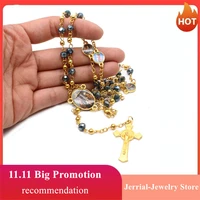 4 styles fashion catholic virgin mary jesus small size round pearl jewelry accessories chain cross pendant rosary beads necklace