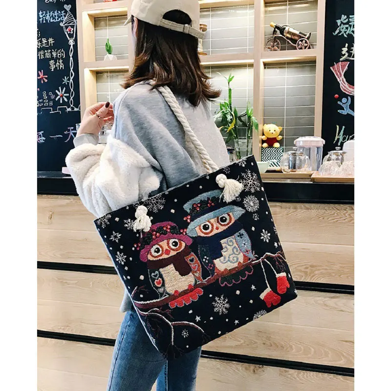Многоразовая сумка-шоппер Холщовая Сумка-тоут с совой слоном сумка для хранения