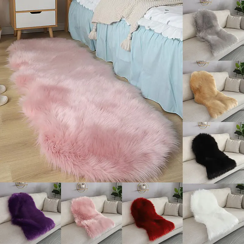 

Long Hair Solid Mat Seat Pad Home Decor Luxury Rectangle Soft Sheepskin Fluffy Area Rug Faux White Fur Carpet Shaggy Living Room