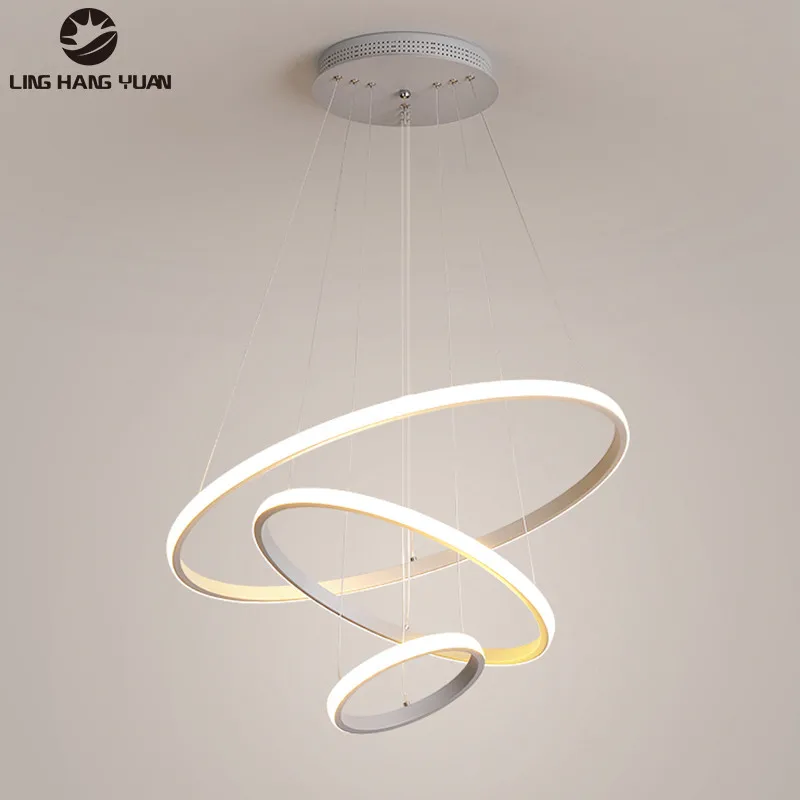 

Современная светодиодная люстра белого, черного и кофейного цвета, 3 кольца, Потолочная люстра, освещение для гостиной, столовой, кухни