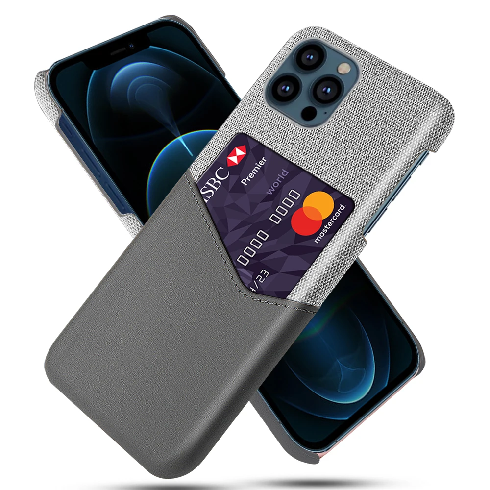 

Cloth Fabric Case with ID Holder Slot Cover For iPhone 13 13pro SE 2020 11 12 Pro Max XR XS Max 7 8 Plus 6 6s 5 5s Cover Coque