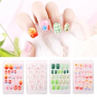 24pcsbox cartoon childrens nail printing products with a piece of jelly glue portable fake nails with patterned fake nails