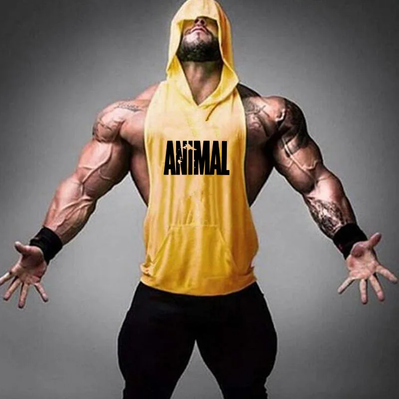 

Brand Gym Clothing Fitness Men Cotton Tanktop with hooded Mens Bodybuilding Stringers Tank Tops workout Singlet Sleeveless Shirt