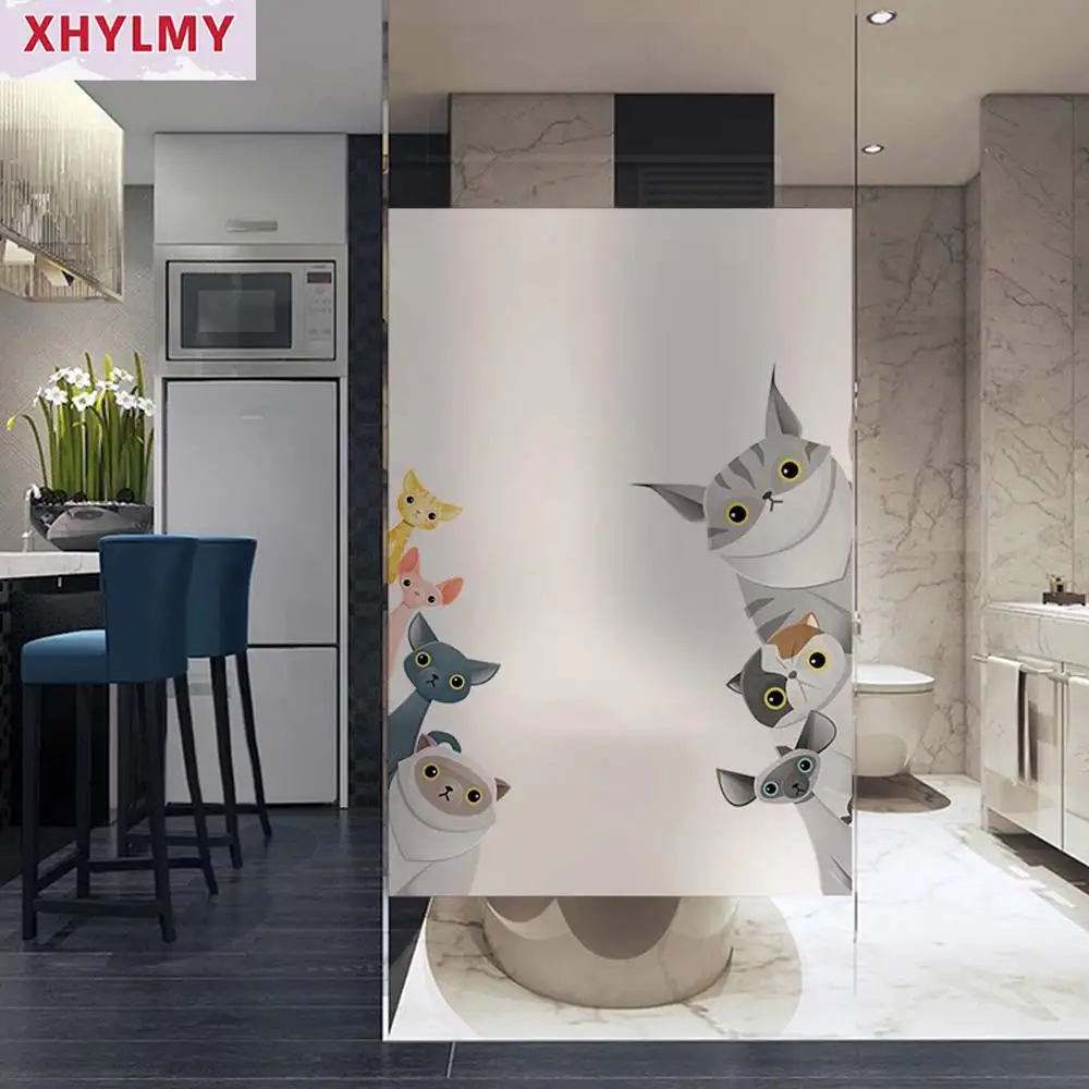 Матовая оконная пленка с мультяшным котом персонализированная статическая