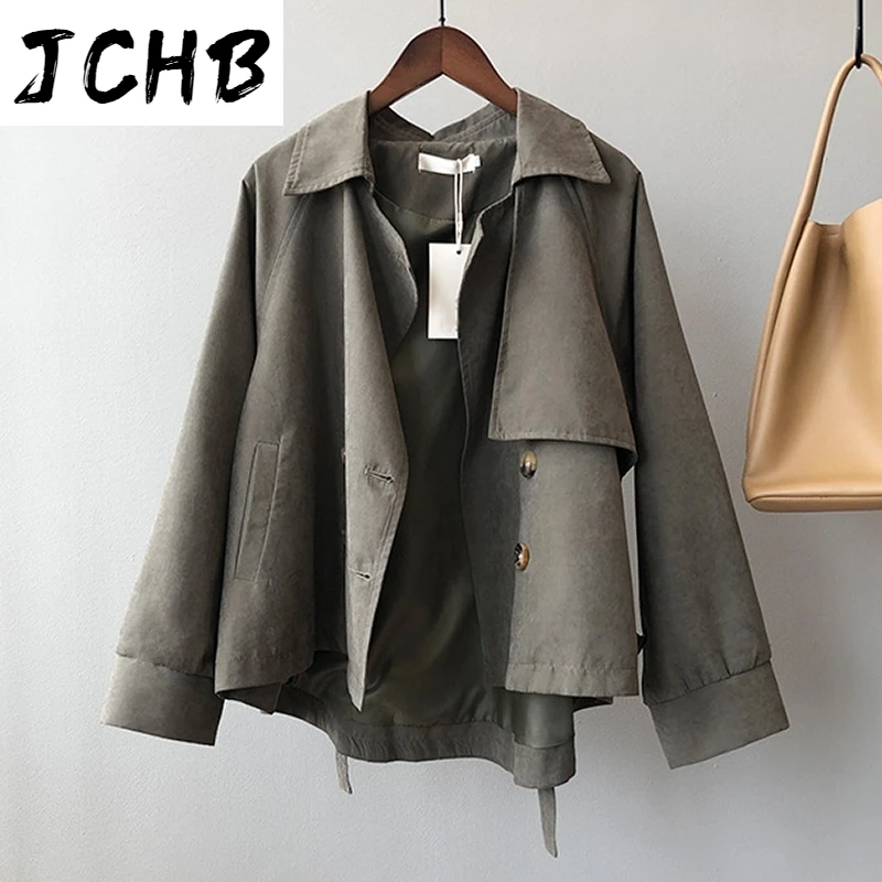 

SHZQJCHB Solid Batwing Long Sleeve Trench Coat Double Breasted Retro Trench Female Asymmetrical Hem Chic Coat Autumn Spring 2021