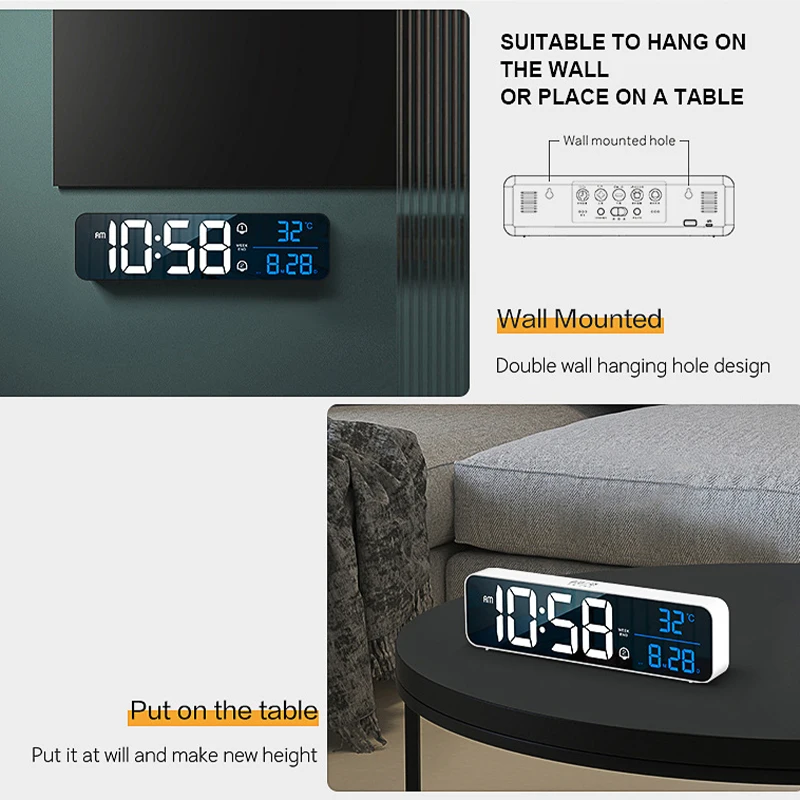 

Music LED Digital Alarm Clock Sound-Activated Dual Alarm LED Clock Snooze Temperature Date Table Clock for Living Room Decor