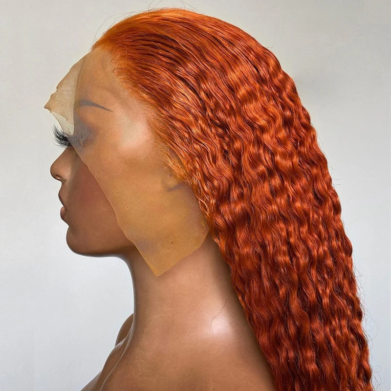 

Glueless Ginger Orange Curly Middle Part Lace Front Wig Babyhair for Black Women Synthetic Heat Resistant Preplucked Deep Wave