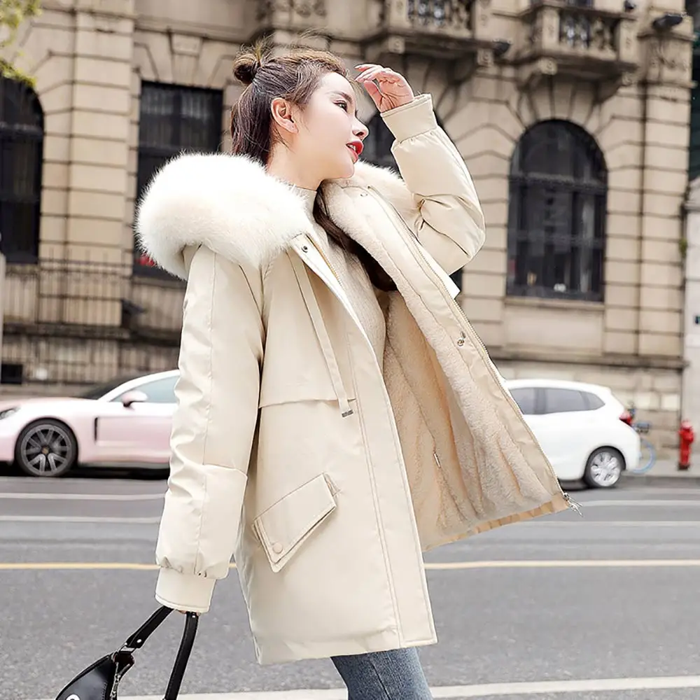 PinkyIsBlack Women's Winter Jacket Hooded Short Thick Warm Cotton Padded Parkas Woman Wool Liner 3XL Jackets Coat