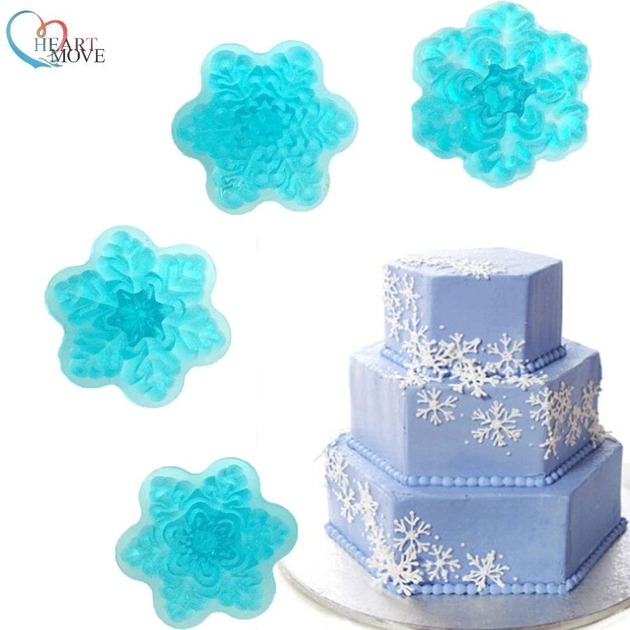 

4pcs Snowflake Shape Food-grade Plastic Biscuit Mold Flower Shape Cake Decorating Tools Chocolate Fondant Mold Cookie Cutter