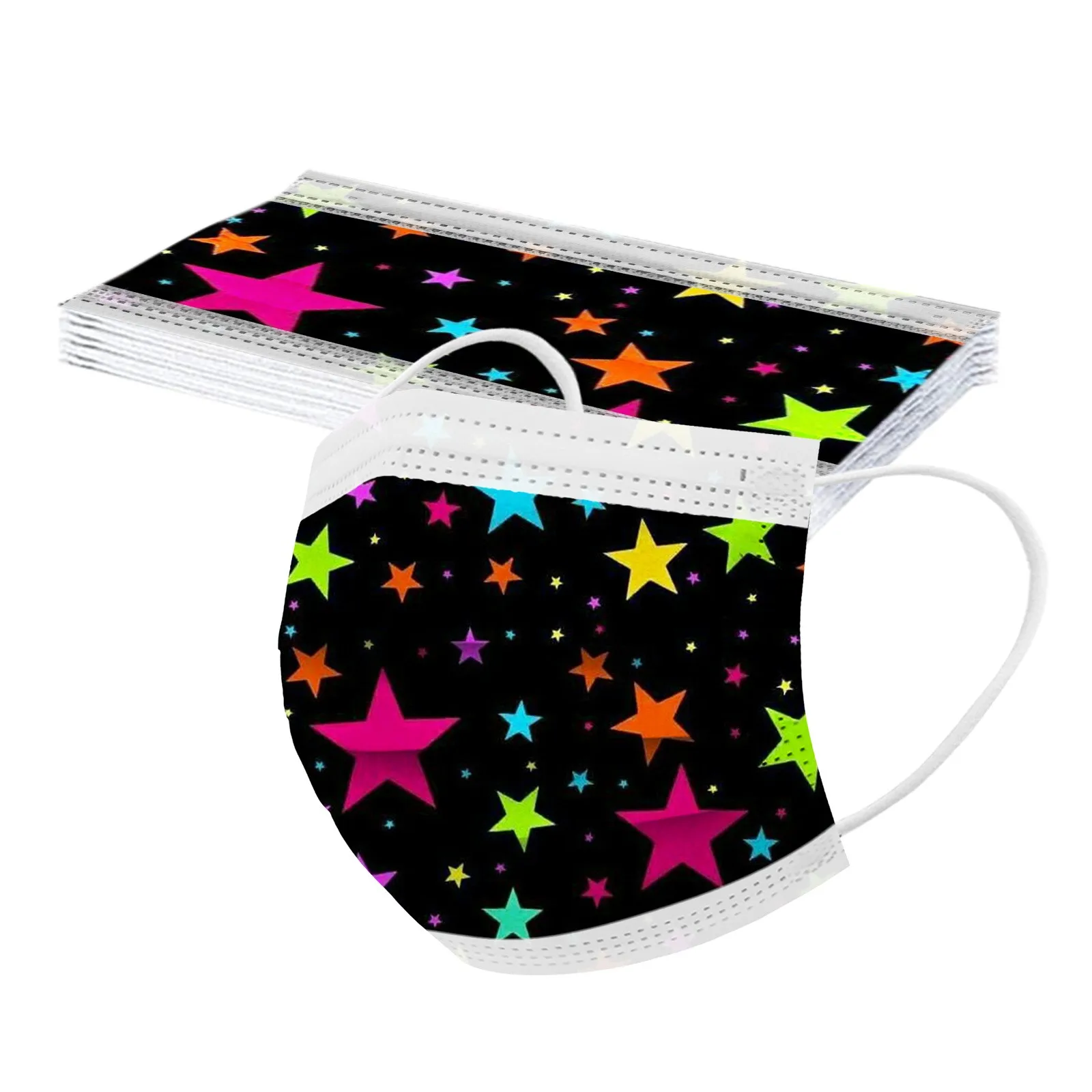 

10PCS Kids Children's Mouth Masks Disposable Face Mask Stars Print 3Ply Ear Loop Mask Unisex Breathing Face Cover