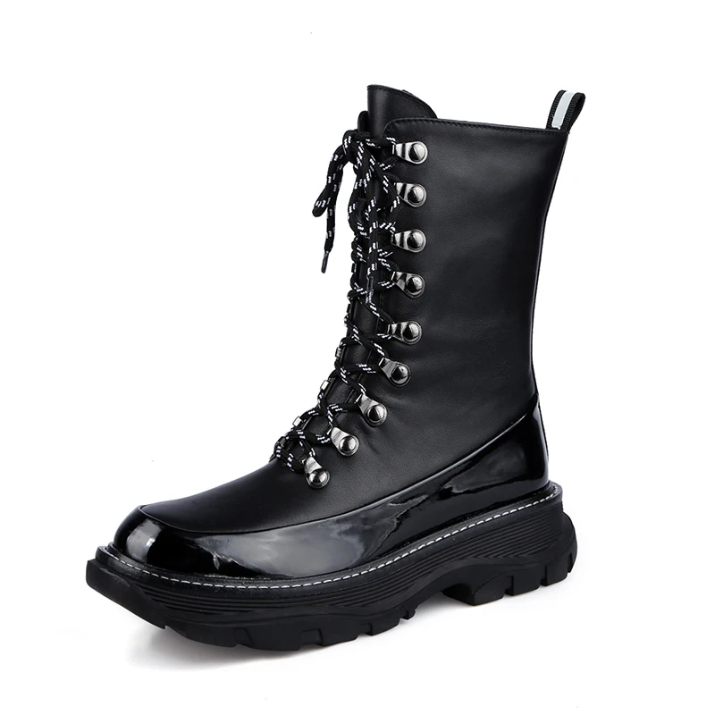 Beli MoonMeek 2020 Merek Baru Fashion Sepatu Bot Kulit Asli Yang Nyaman Sepatu Sederhana Renda Warna Campuran Musim Dingin Untuk Wanita