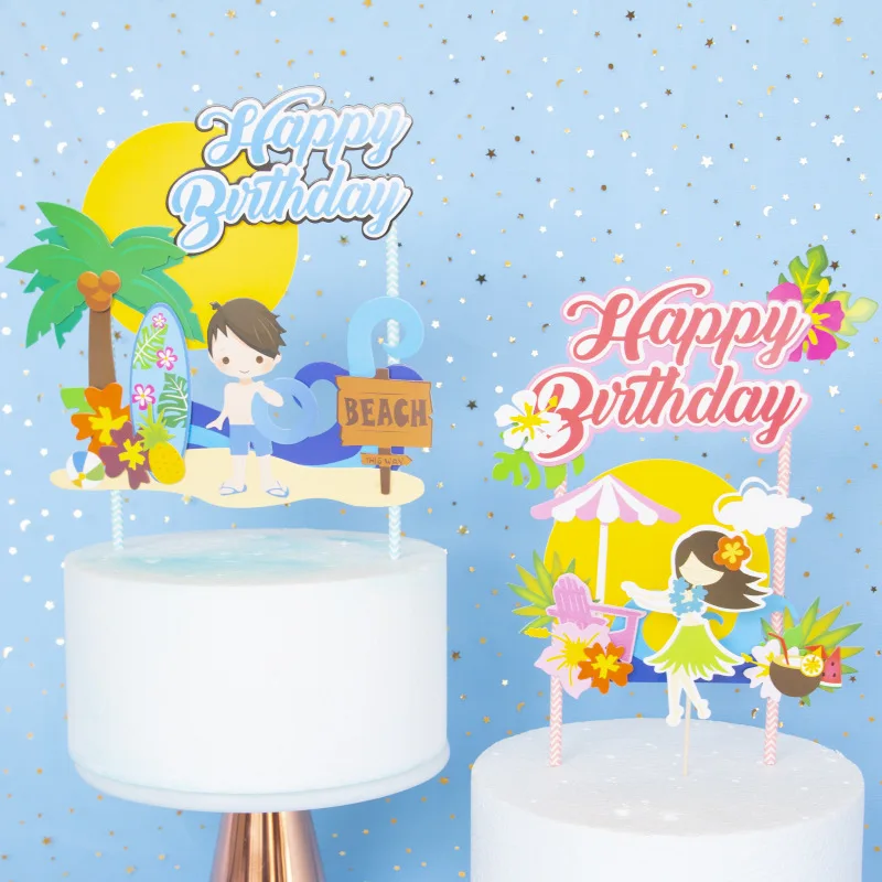 Пляжные украшения для торта мальчиков и девочек с цветами на день рождения