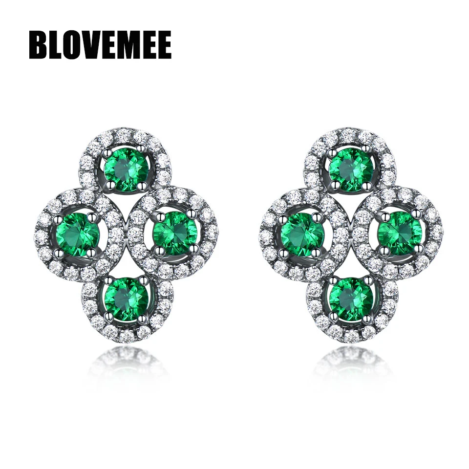 

BLOVEMEEWomen's Engagement Wedding Exquisite Jewelry 925 sterling silver earrings create emerald sapphire earrings