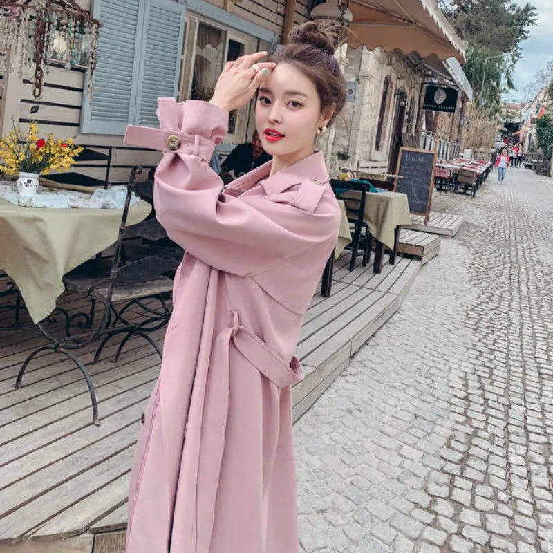 

Women 2020 New Spring Autumn Trench coat Female Loose Casual Outwear Ladies Classic Double Breasted Windbreaker With Belt L14