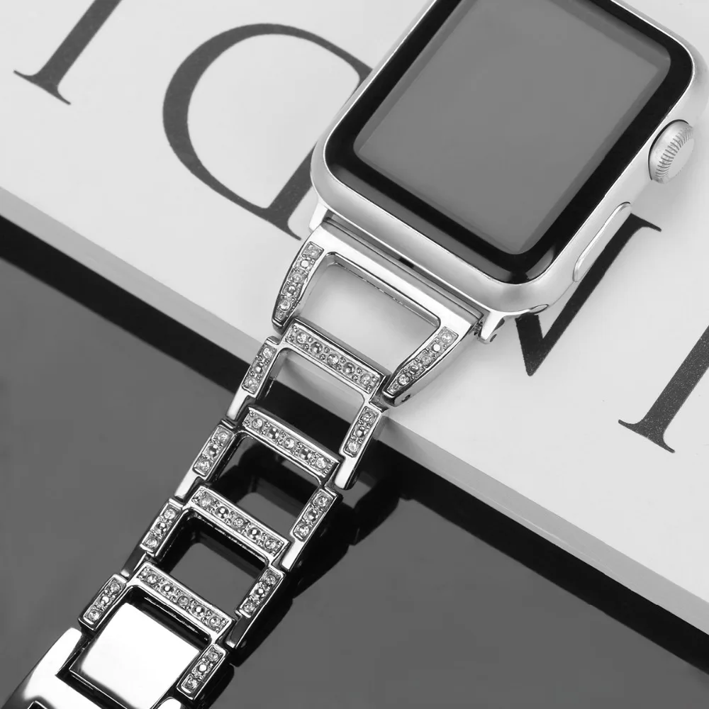 Алмазный браслет со стразами для Apple Watch Series 1 2 3 4 металлический ремешок из