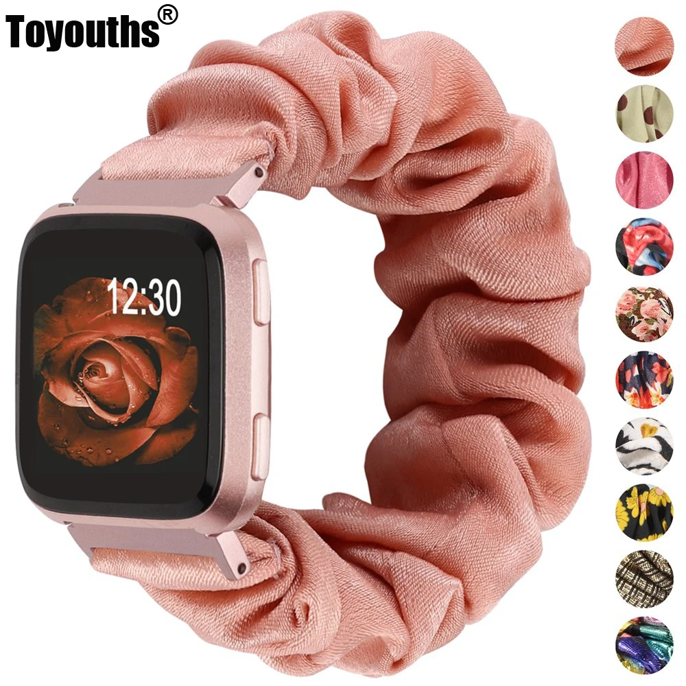 Elastic Fabric Bands for Fitbit Versa Women Girls Soft Woven Rubber Strap Replacement Scrunchies Band for Versa 2/Versa Lite