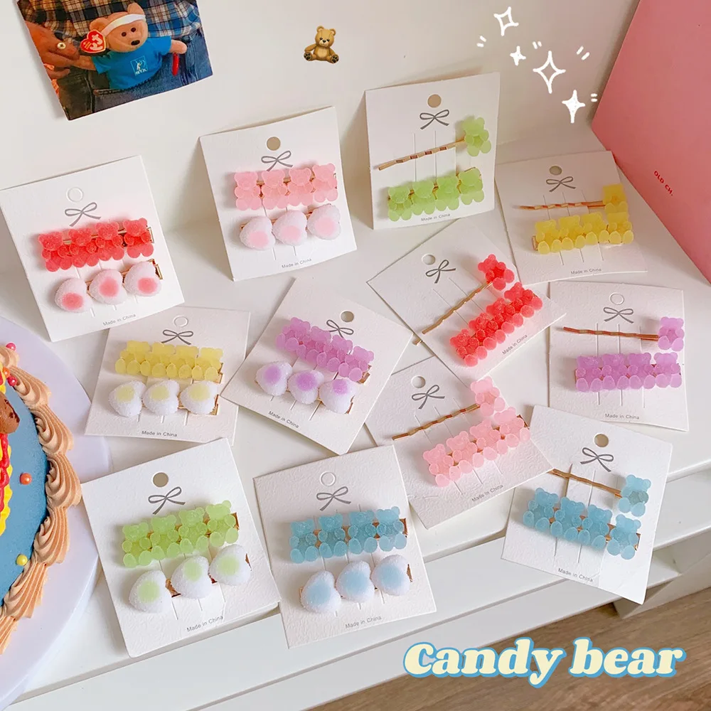 

2pcs/set Candy Color Resin Jelly Bear Hair Clips Barrettes For Women Girls Fashion Hair Accessories Lovely Gift Hair Pins Jewelr