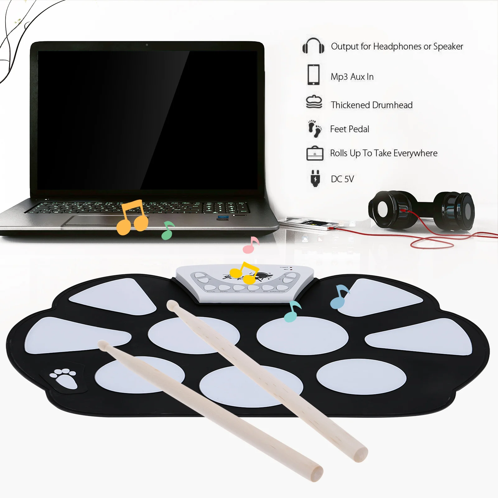 Портативный электронный барабанный коврик складной набор силиконовых складных