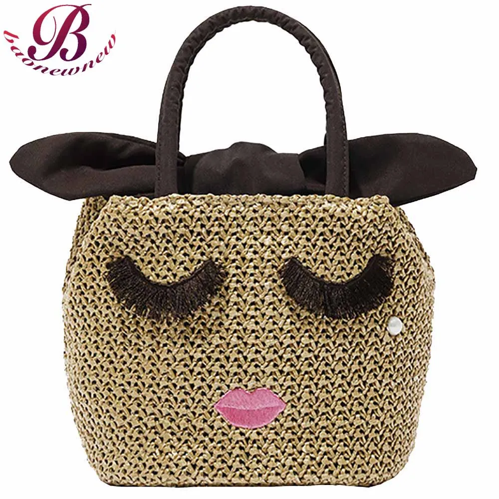 

Women's Casual Handbags Luxury Design Pearl Bags For Ladies Female Brand Long Eyelashes Weave Bucket Bag Free Shipping Packages