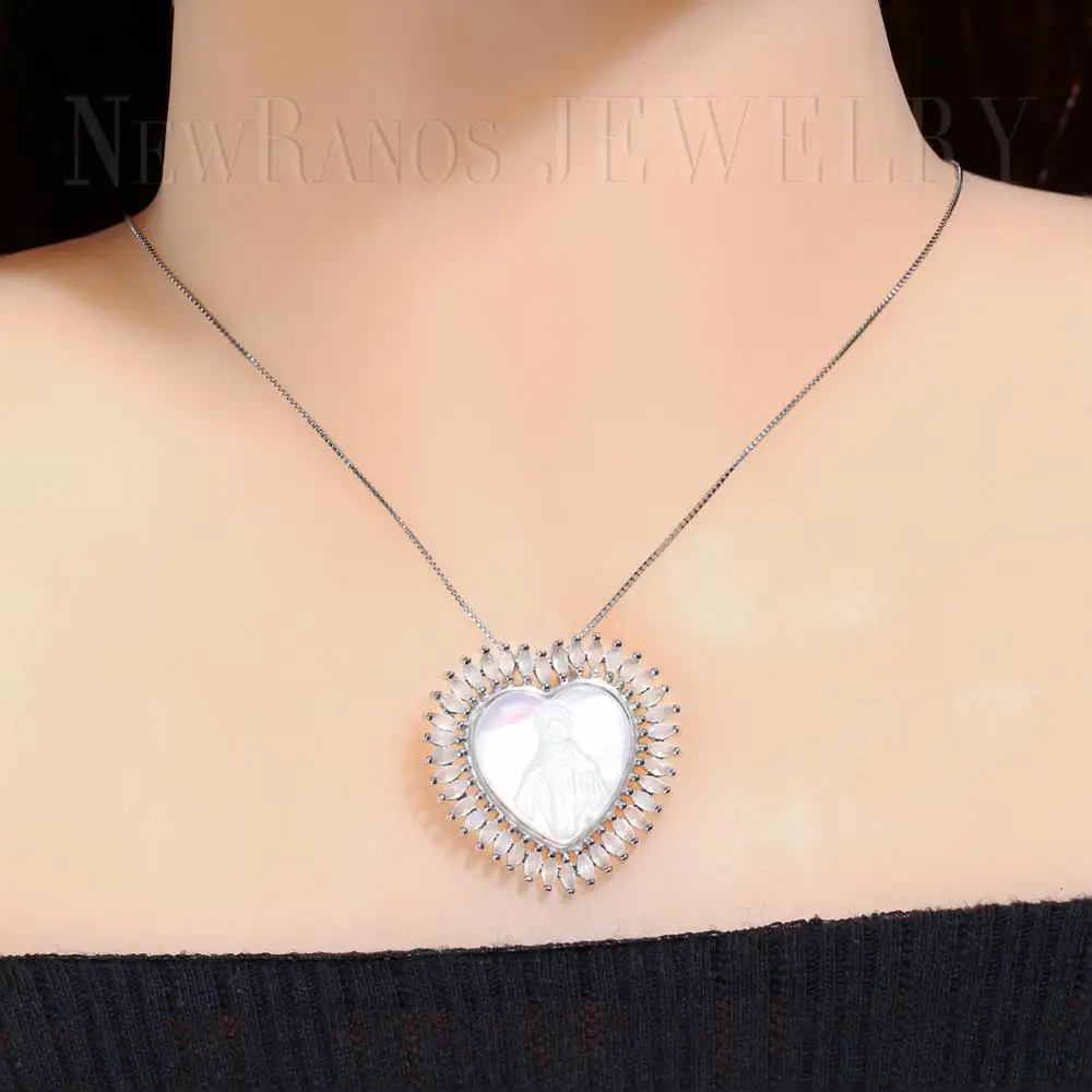 Newranos ожерелье Девы Марии в форме сердца жемчуг морской ракушки резной кулон Femme