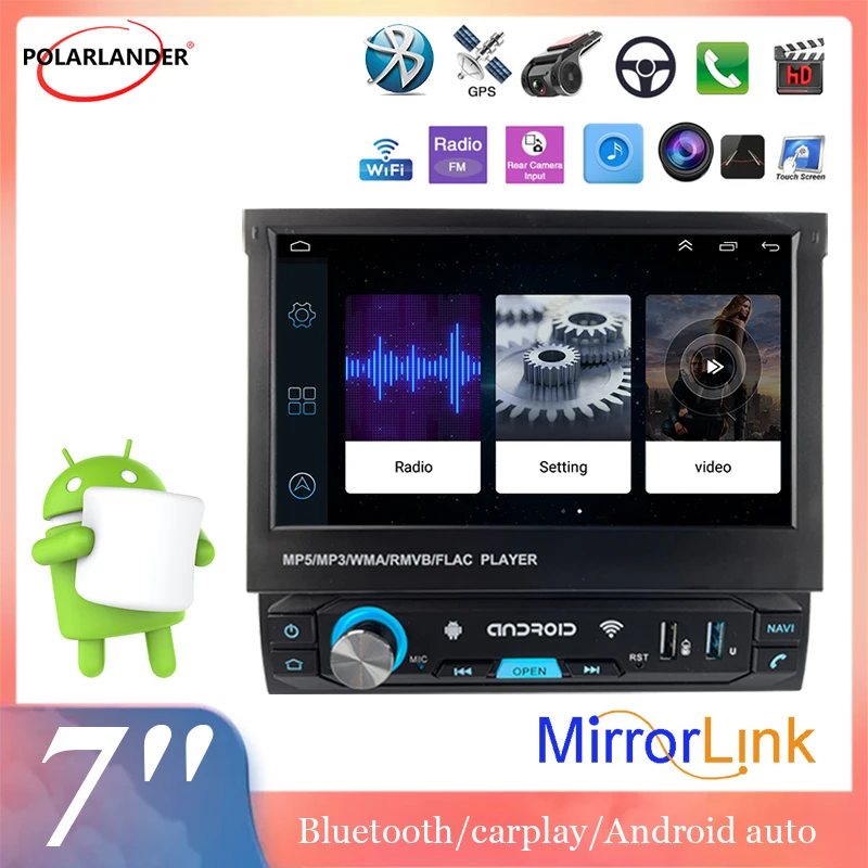 

Car Multimedia Player GPS Automatic Retractable Touch Screen Android Carplay Bluetooth 4.0 1 Din 7 Inch WIFI Android Auto